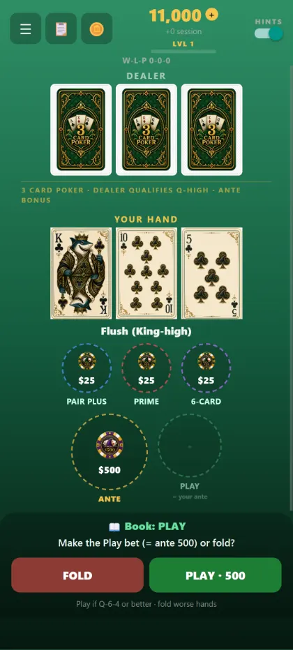 A Three Card Poker hand