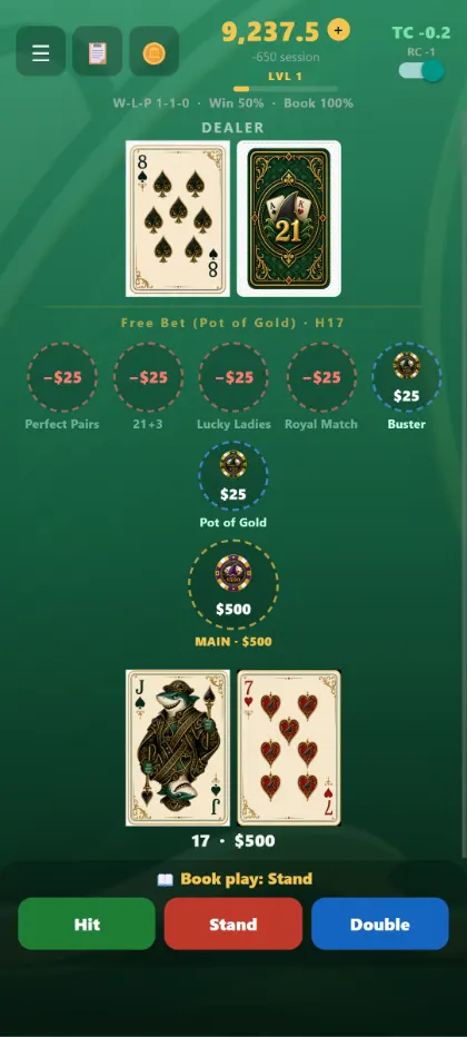 The Card Shark 21 blackjack table