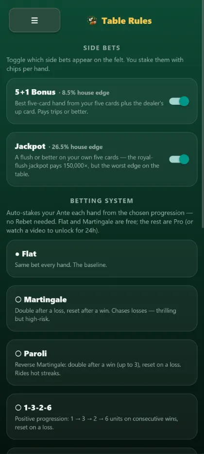 5+1 Bonus and Jackpot side bets