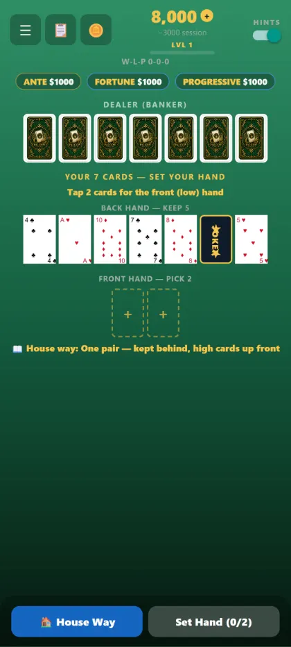 Setting a Pai Gow hand