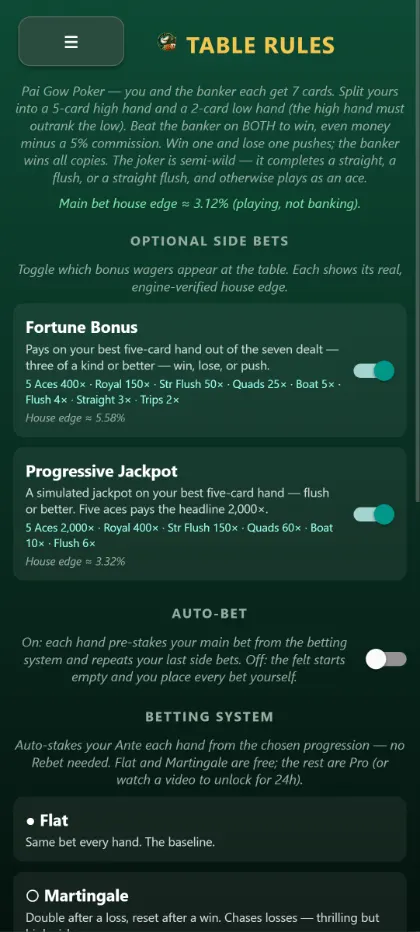 Fortune Bonus and progressive side bets