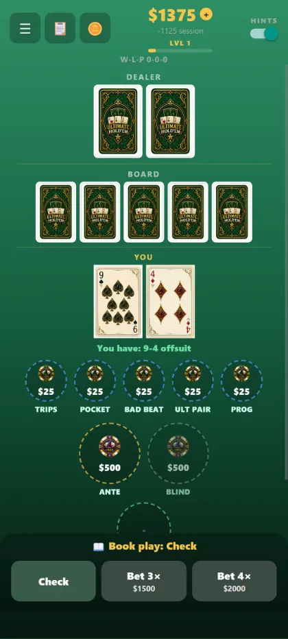 An Ultimate Hold'em hand in progress